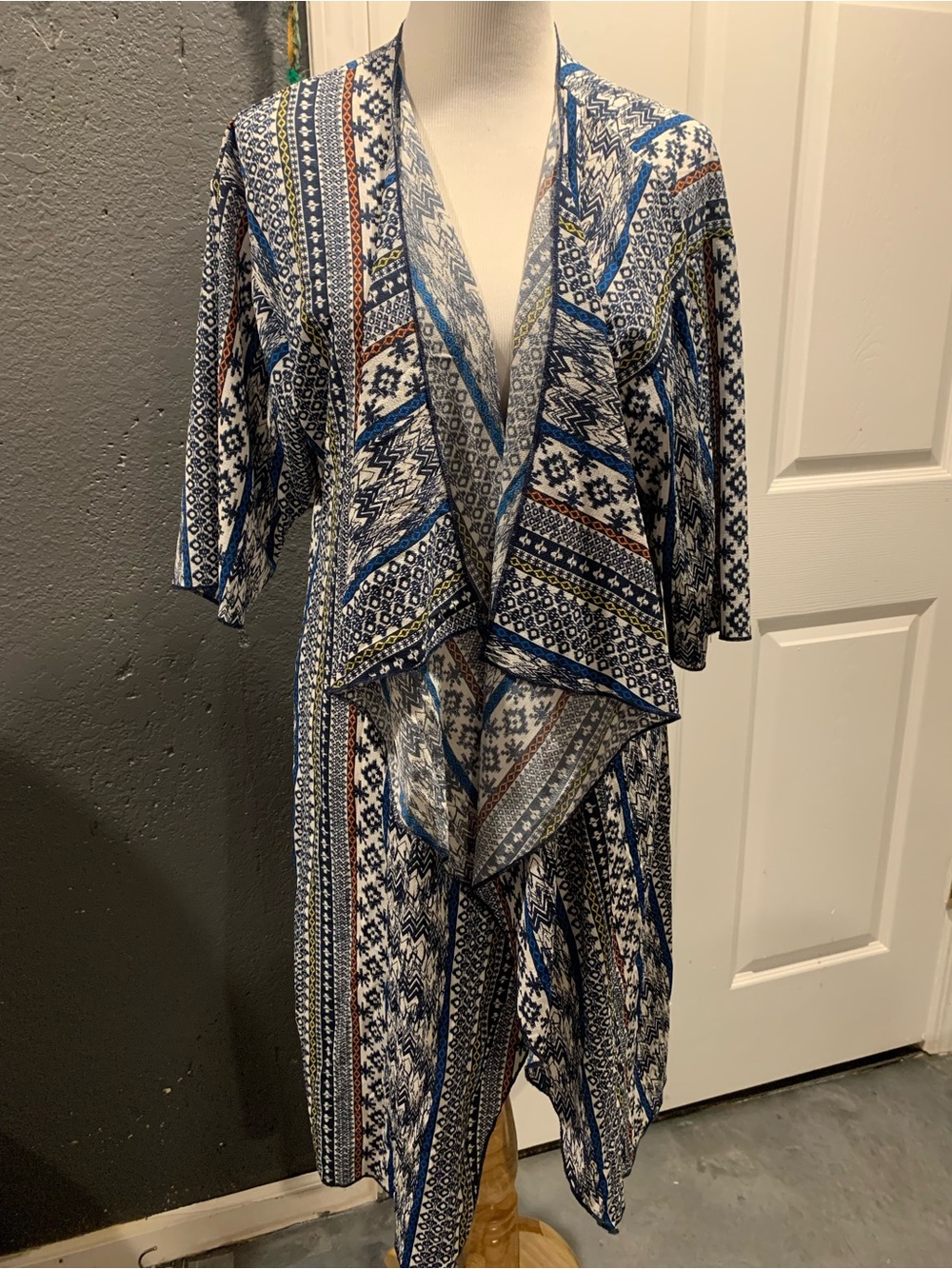 LuLaRoe Open Front Kimono/coverup in Blue, White, Rust, Yellow